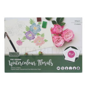 A4 12 Sheets 300gsm Pre-Drawn Watercolour Paper Pad - Florals