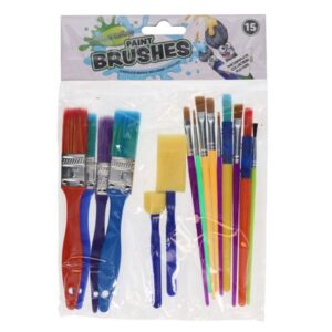 15 Colourful Paint Brushes & Sponges Set